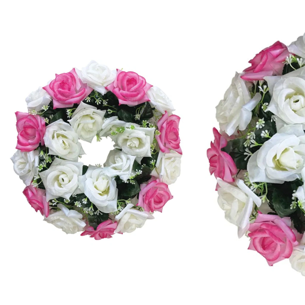 ΣΤΕΦΑΝΙ ΤΡΙΑΝΤΑΦΥΛΛΟ ΛΕΥΚΟ/ΡΟΖ - Φ40ΕΚ. - 1