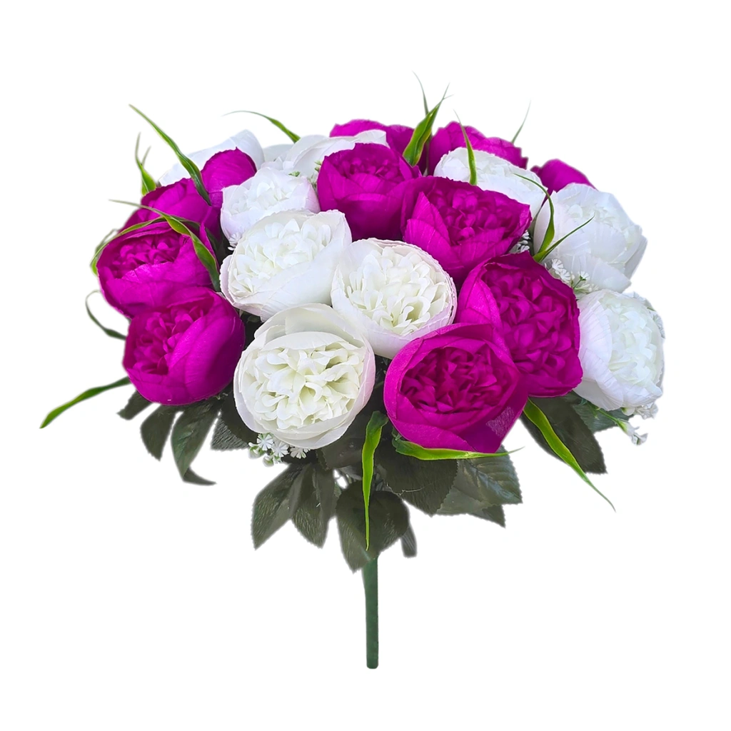 PEONY BOUQUET WHITE/PURPLE (24 BRANCHES) - H41CM - 1