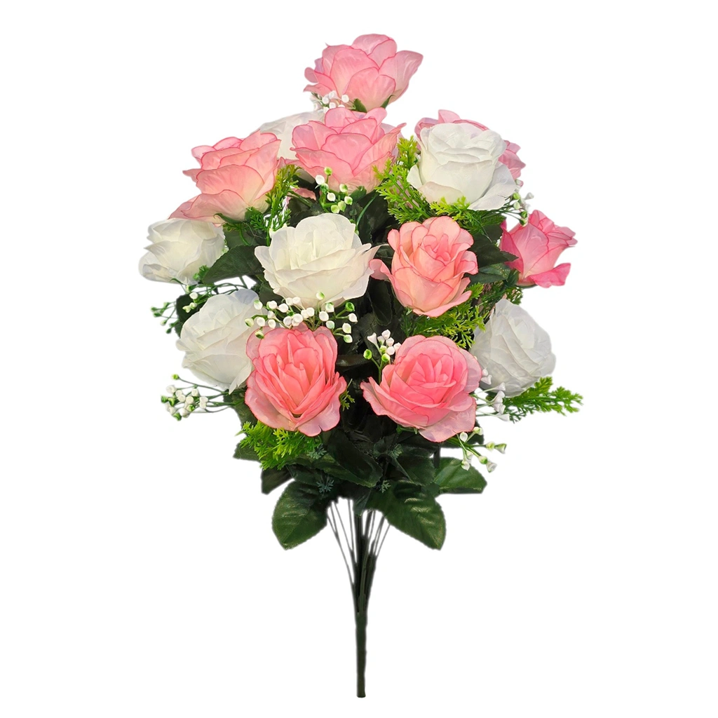ROSE BOUQUET WHITE/PINK (18 BRANCHES) - H57CM - 1