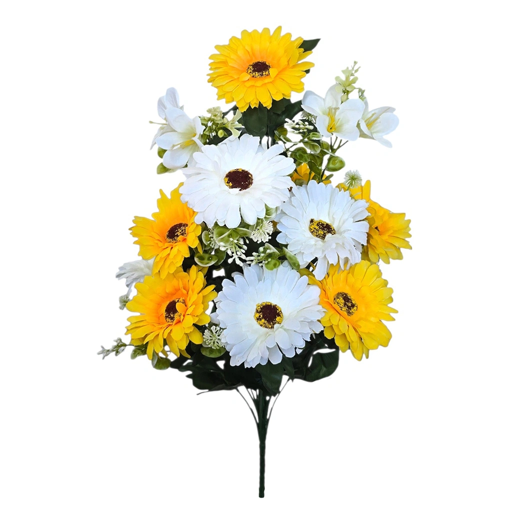 DAISY BOUQUET WHITE/YELLOW (14 BRANCHES) - H52CM - 1