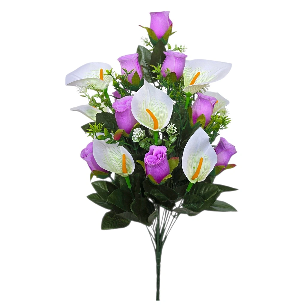 ROSE/CALLA BOUQUET WHITE/PURPLE (18 BRANCHES) - H55CM - 1