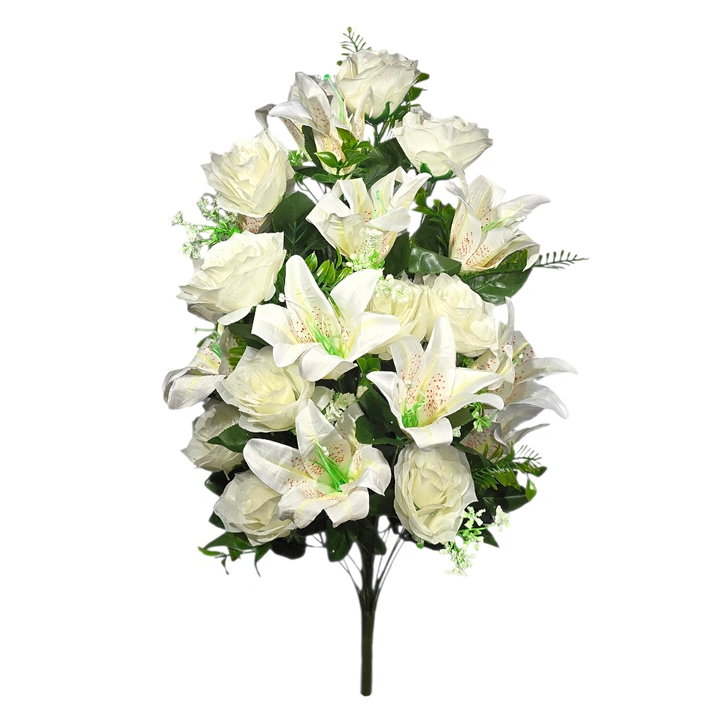 ROSE-LILY BOUQUET WHITE (30 BRANCHES) - H63CM - 1