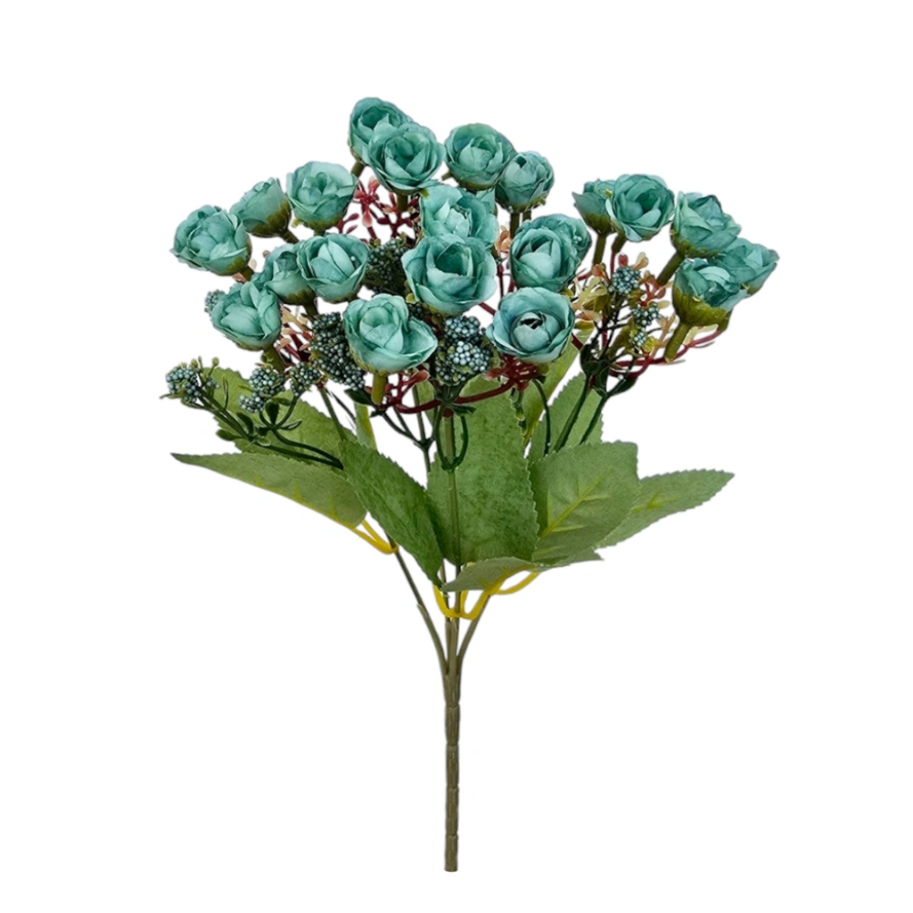 MINI ROSE BOUQUET TEAL (5 BRANCHES) - H30CM - 1