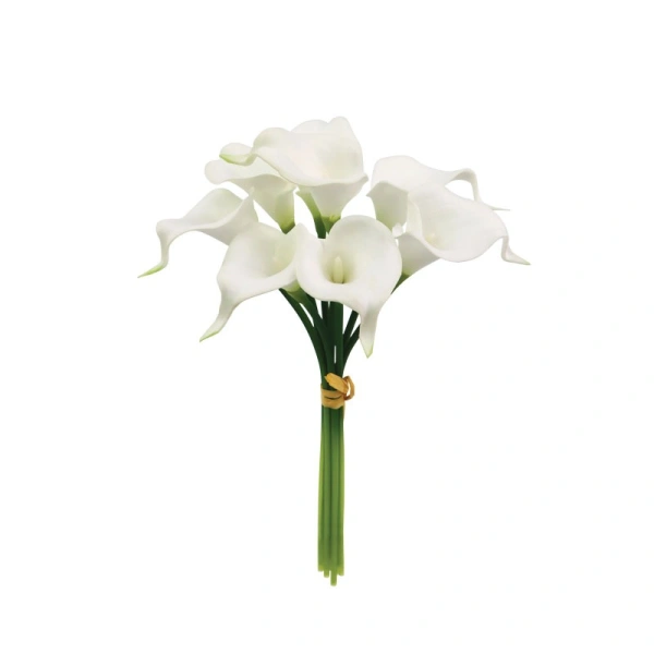CALLA BOUQUET REAL TOUCH WHITE (8 BRANCHES) - H35CM