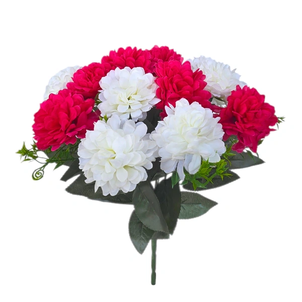 DAHLIA BOUQUET WHITE/FUCHSIA (12 BRANCHES) - H36CM