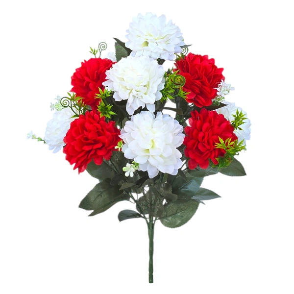 DAHLIA BOUQUET WHITE/RED (12 BRANCHES) - H45CM