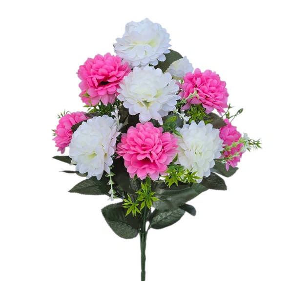 DAHLIA BOUQUET WHITE/PINK (12 BRANCHES) - H45CM