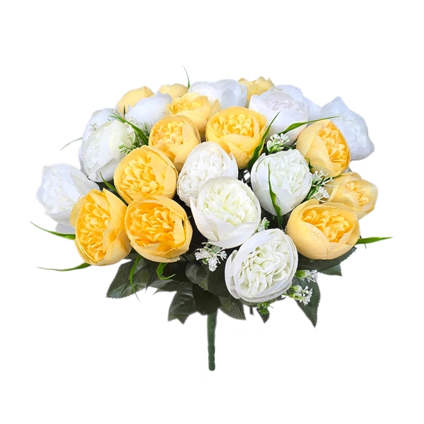 PEONY BOUQUET WHITE/YELLOW (24 BRANCHES) - H41CM