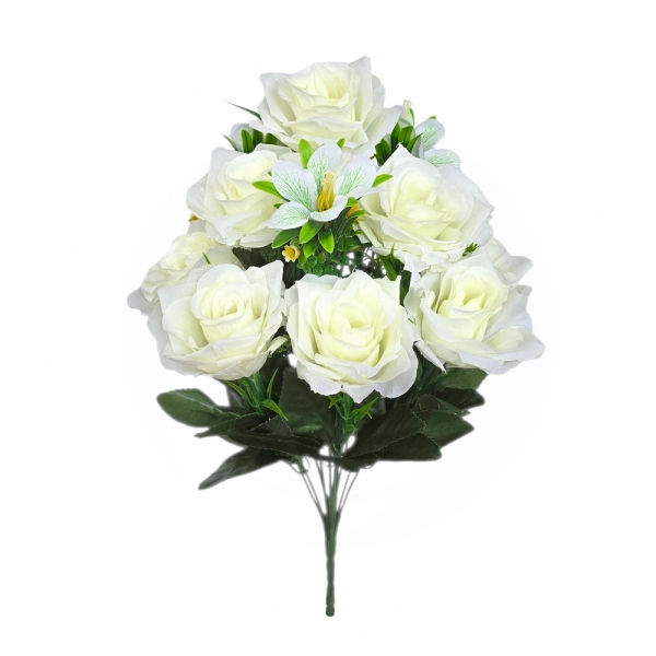 ROSE-LILY BOUQUET WHITE (12 BRANCHES) - H44CM