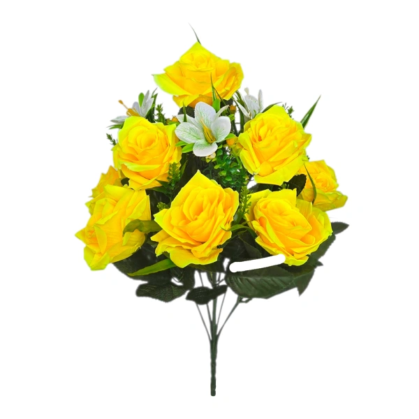 ROSE-LILY BOUQUET YELLOW (12 BRANCHES) - H44CM