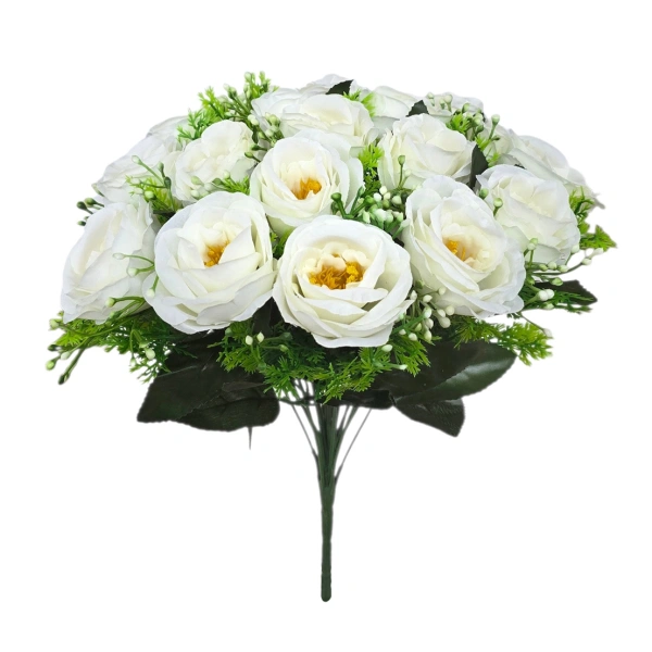 ROSE BOUQUET WHITE (18 BRANCHES) - H36CM