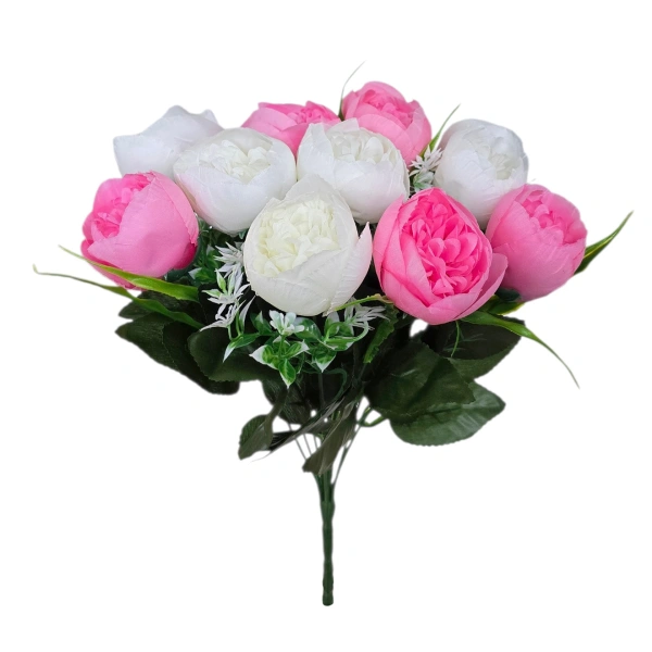 PEONY BOUQUET WHITE/PINK (12 BRANCHES) - H37CM