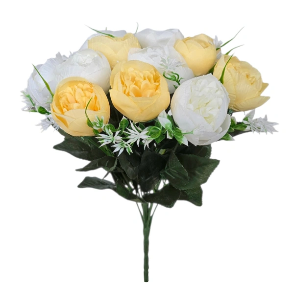 PEONY BOUQUET WHITE/YELLOW (12 BRANCHES) - H37CM