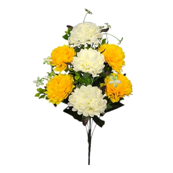 CHRYSANTHEMUM BOUQUET WHITE/YELLOW (8 BRANCHES) - H42CM