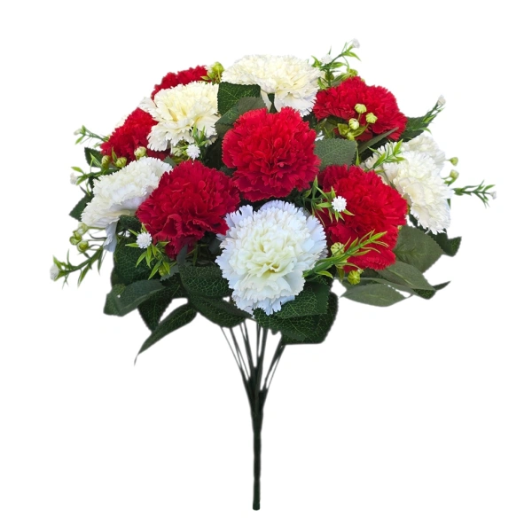 CARNATION BOUQUET WHITE/RED (18 BRANCHES) - H46CM