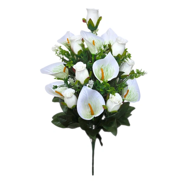 ROSE/CALLA BOUQUET WHITE (18 BRANCHES) - H55CM