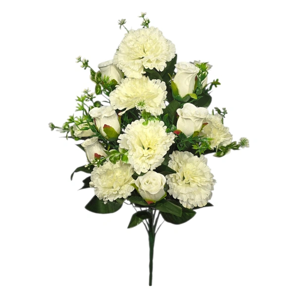 ROSE/CARNATION BOUQUET WHITE (18 BRANCHES) - H53CM