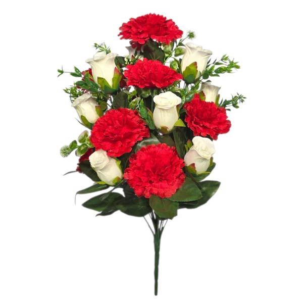 ROSE/CARNATION BOUQUET WHITE/RED (18 BRANCHES) - H53CM