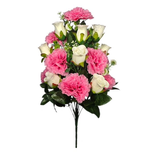 ROSE/CARNATION BOUQUET WHITE/PINK (18 BRANCHES) - H53CM