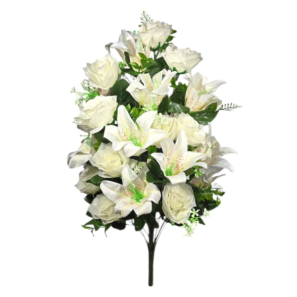 ROSE-LILY BOUQUET WHITE (30 BRANCHES) - H63CM