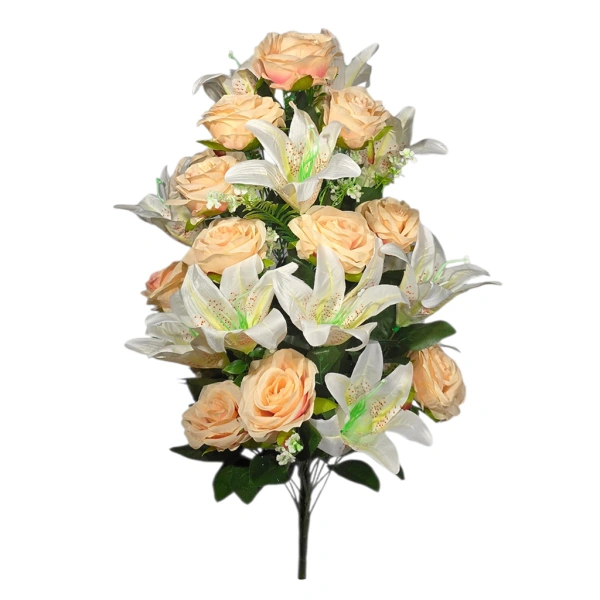 ROSE-LILY BOUQUET WHITE/SALMON (30 BRANCHES) - H63CM