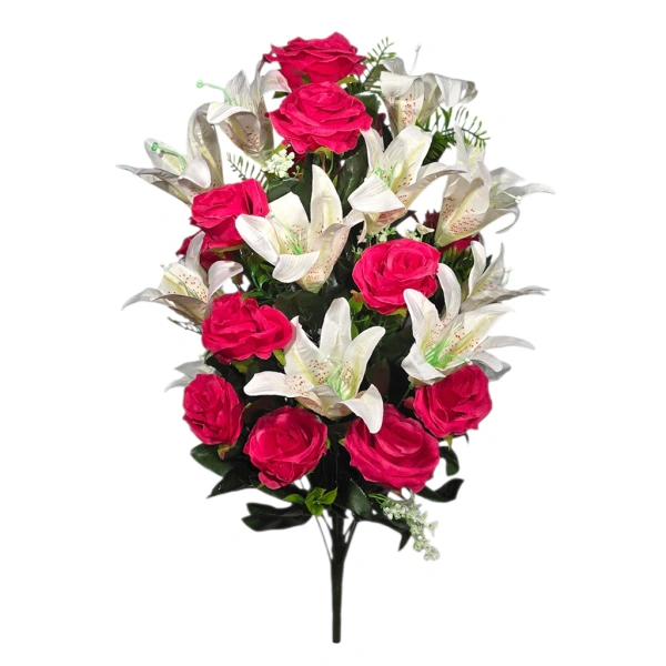 ROSE-LILY BOUQUET WHITE/FUCHSIA (30 BRANCHES) - H63CM
