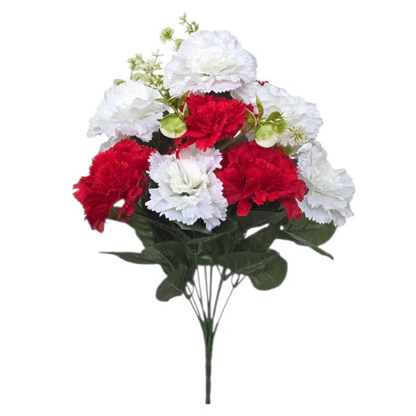 CARNATION BOUQUET WHITE/RED (12 BRANCHES) - H42CM