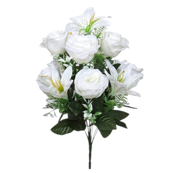 ROSE/LILY BOUQUET WHITE (12 BRANCHES) - H46CM