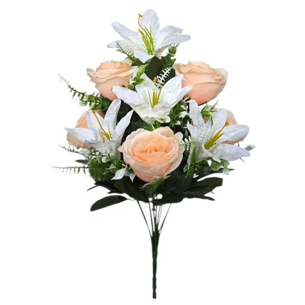 ROSE/LILY BOUQUET WHITE/SALMON (12 BRANCHES) - H46CM